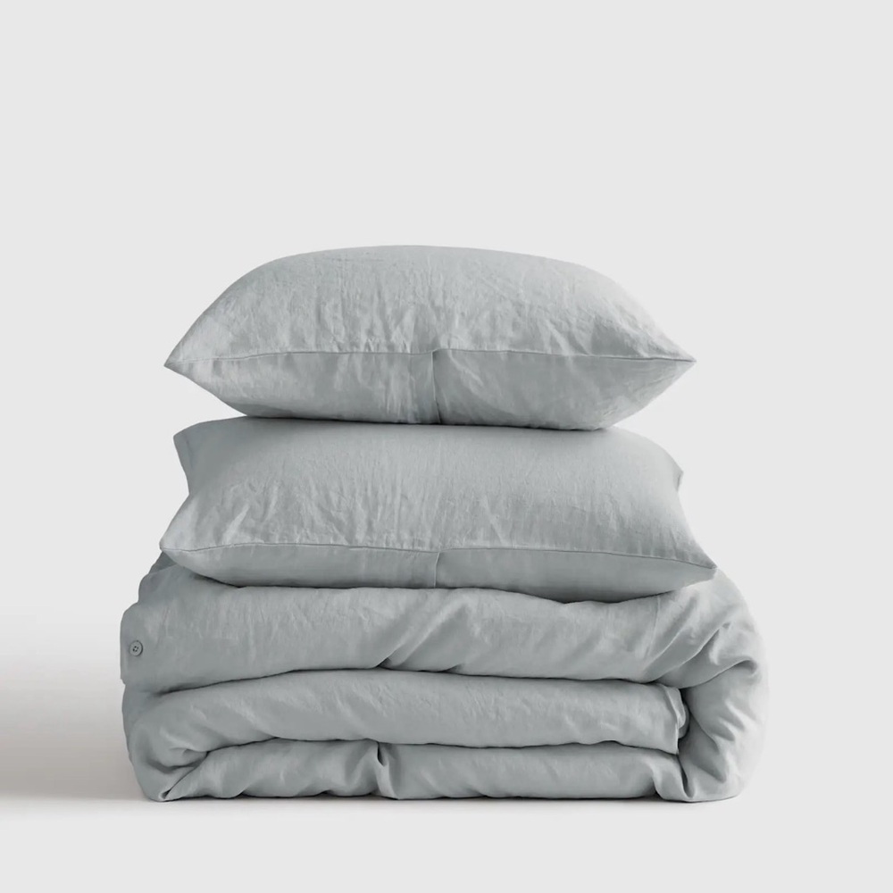 Quince NWOT European Linen Duvet Cover Set in Grey&White Stripe King/Cal 959